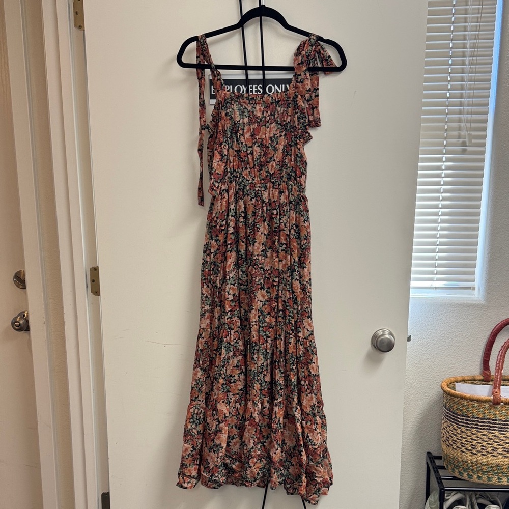 Floral Tiered Maxi Dress with Tie Straps - Peach Floral